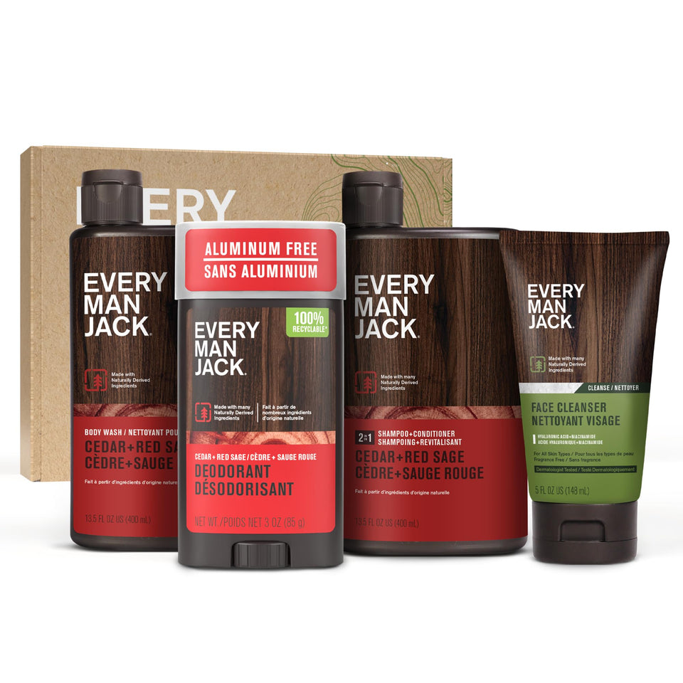 Every Man Jack Cedar & Red Sage body wash bottle with moisturizing lather