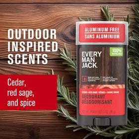 Every Man Jack Cedar Red Sage deodorant pack 3oz emphasizes a 3-pack for value