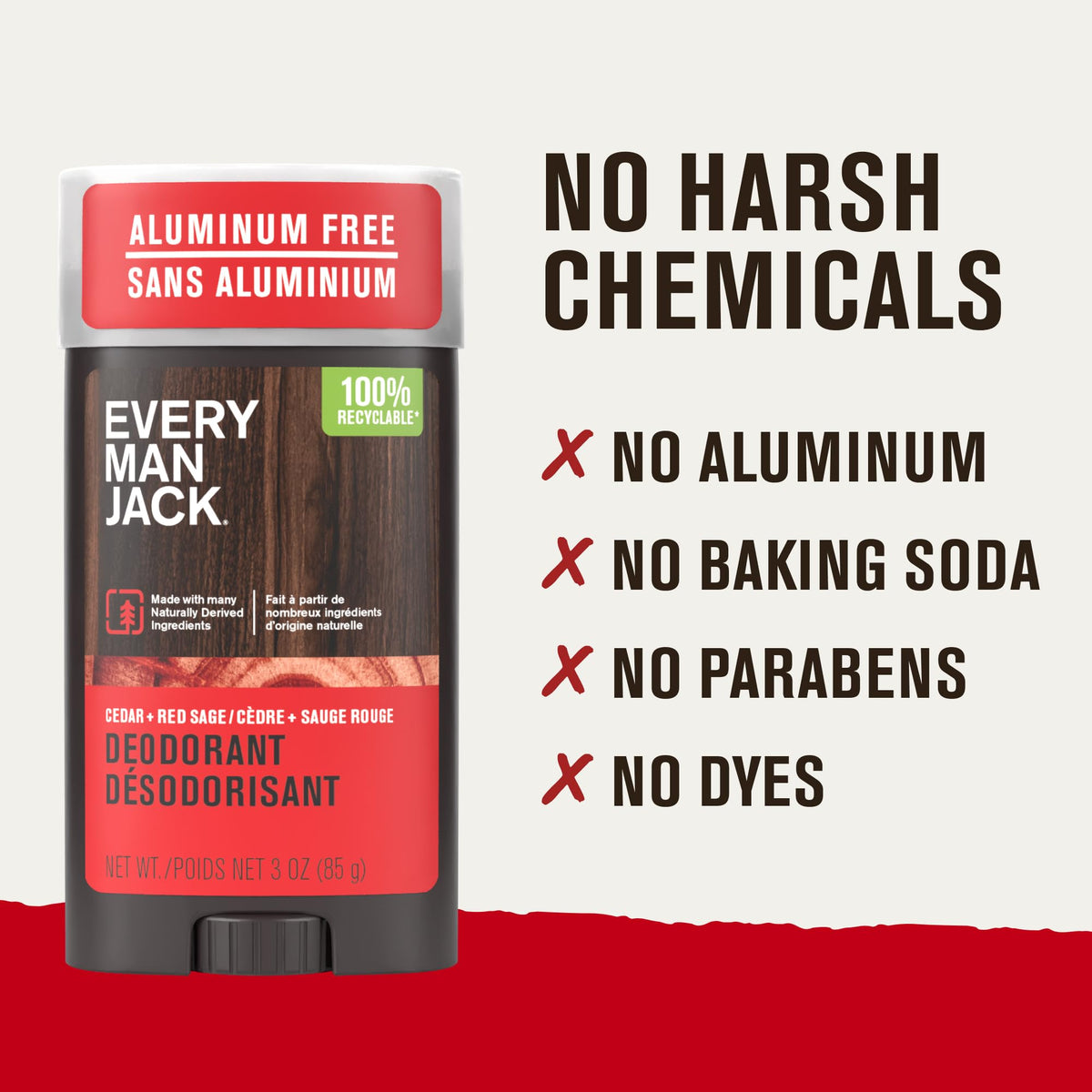 Every Man Jack cedar red sage bottle on wood background communicates natural ingredients