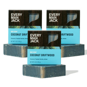 Every Man Jack coconut-driftwood bar soap delivers rich lather for a refreshing cleanse.