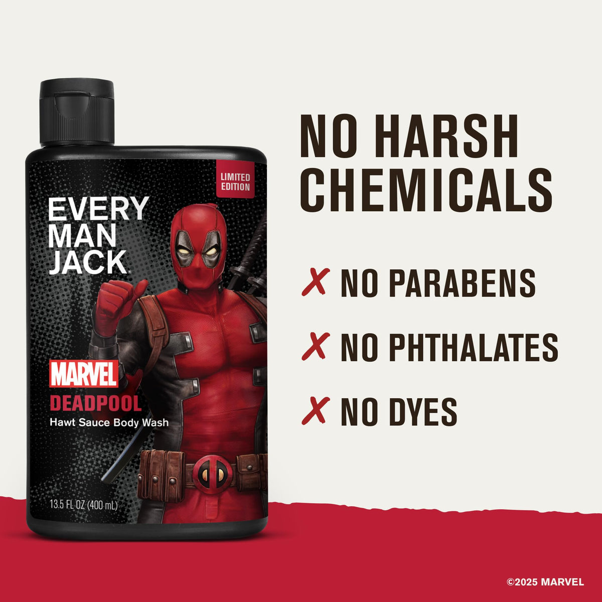 Every Man Jack Deadpool body wash foam texture captured in action