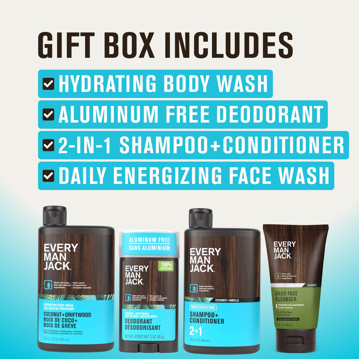 Every Man Jack driftwood coconut 2-in-1 shampoo for quick grooming