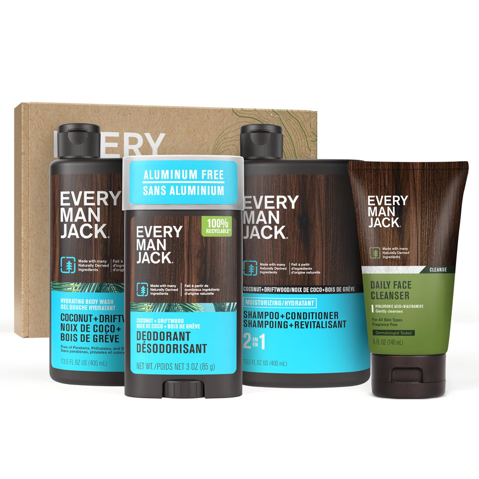 Every Man Jack driftwood coconut body wash bottle for daily cleansing