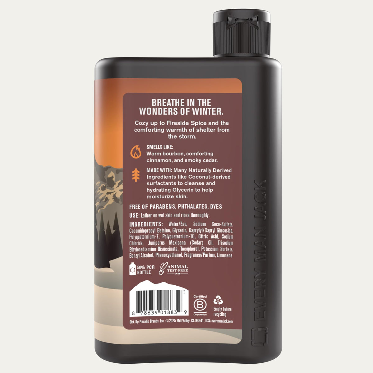 Every Man Jack Fireside Spice product shot showcases USA-made branding.