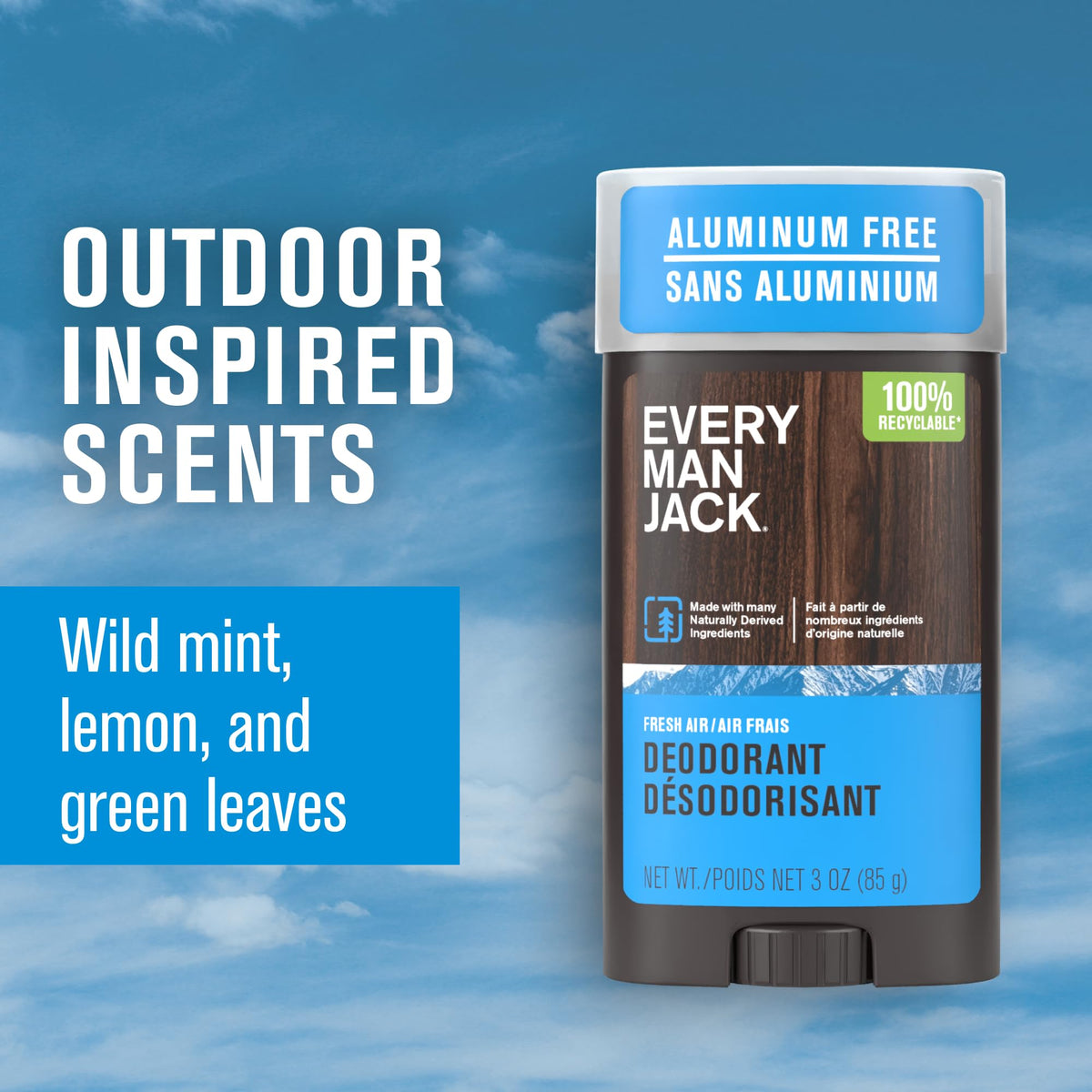 Close-up of Every Man Jack Fresh Air deodorant application and smooth texture.