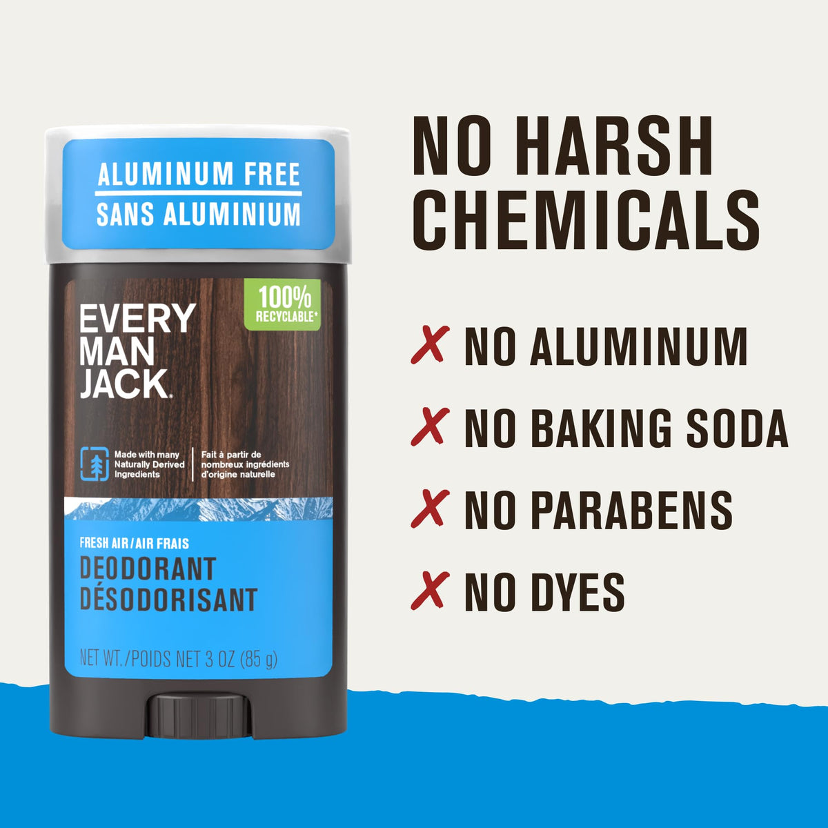 Every Man Jack Fresh Air delivers long-lasting protection without aluminum.