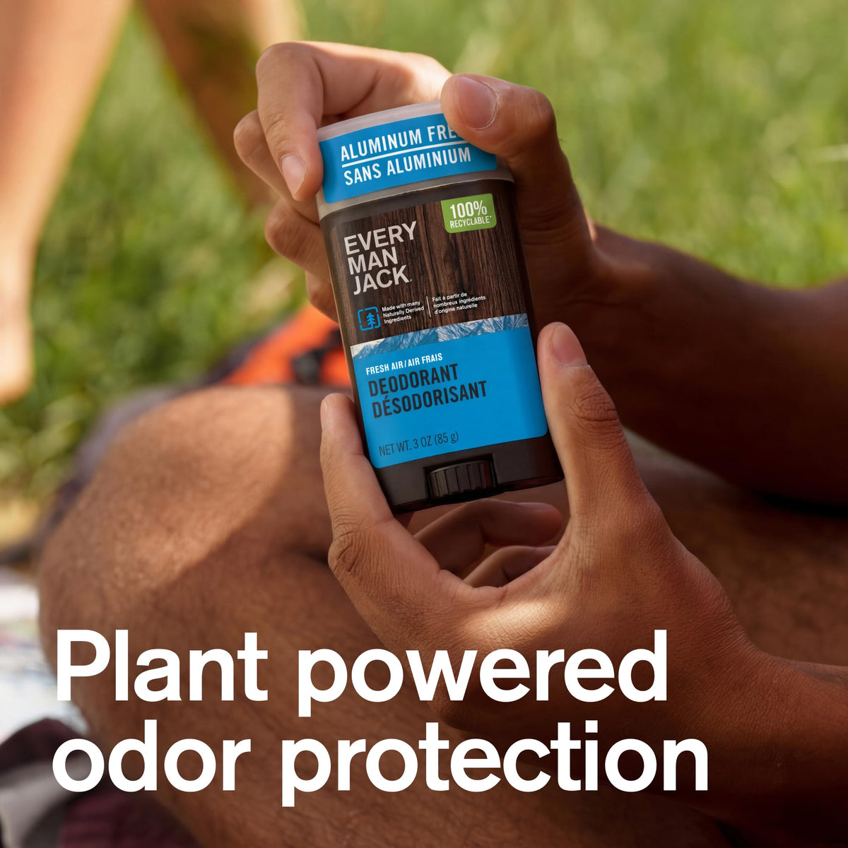 Every Man Jack Fresh Air deodorant stick with clean, portable design for on-the-go freshness.