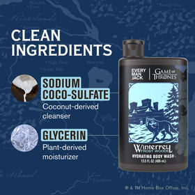Natural ingredients label featuring coconut-derived surfactants on Every Man Jack bottle