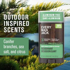 Every Man Jack Pacific Cypress deodorant ingredients label highlights cotton and lichen extracts
