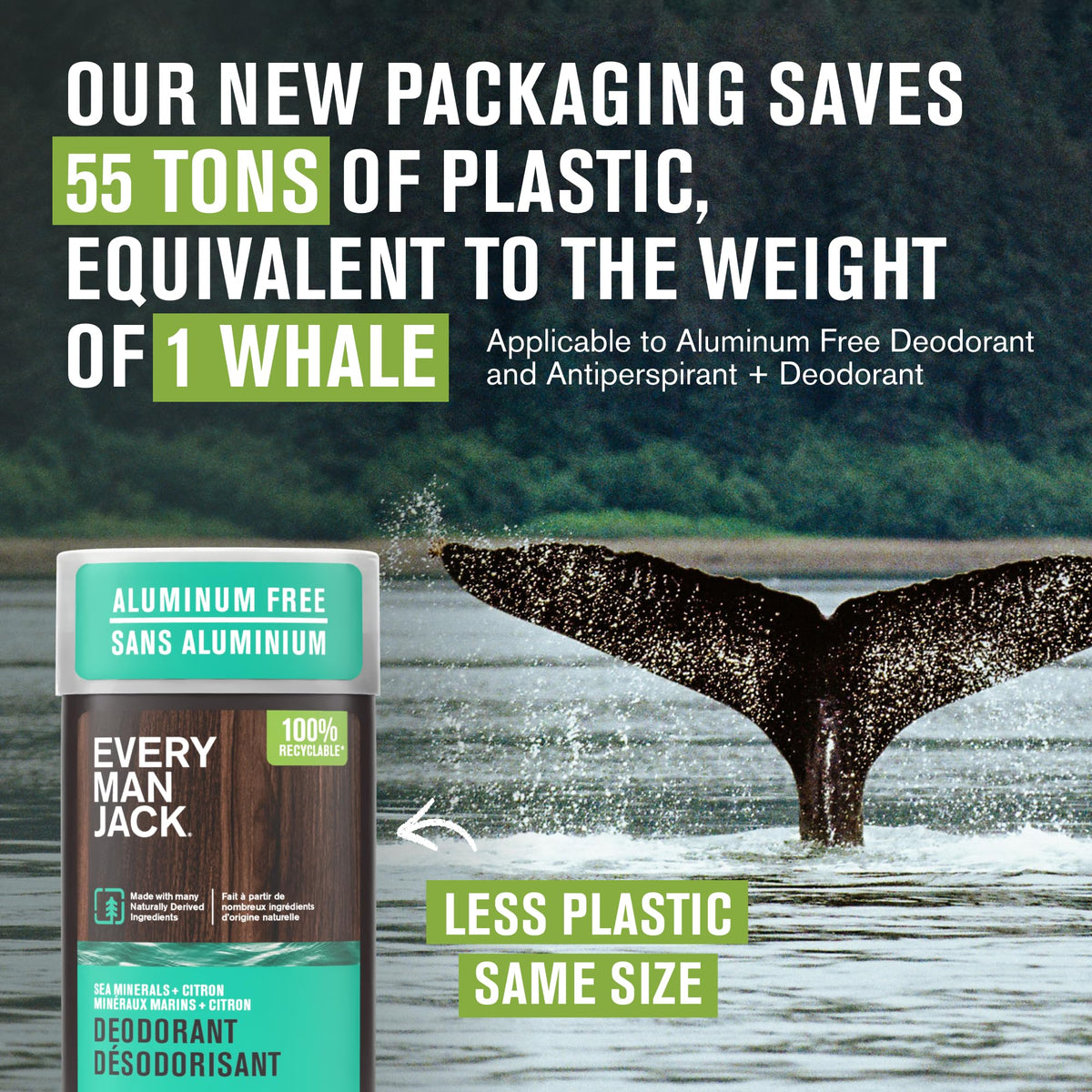Every Man Jack back-of-pack shows aluminum-free claim