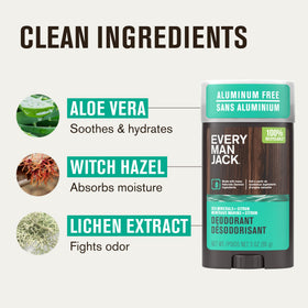 Every Man Jack Sea Minerals Citron deodorant ingredients label highlights natural extracts