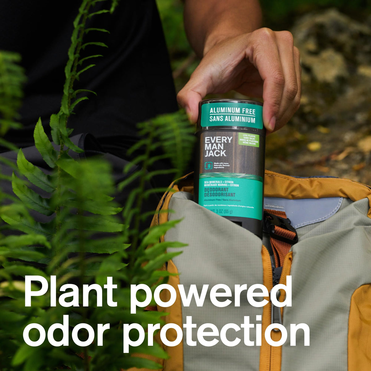 Every Man Jack Sea Minerals Citron deodorant stick being applied underarm for fresh protection