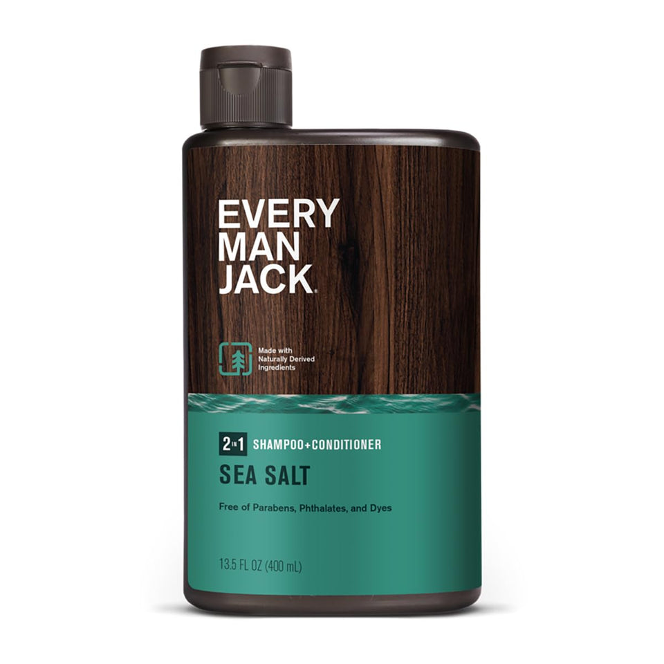 Every Man Jack Sea Salt 2-in-1 Shampoo bottle with ocean aroma for daily use