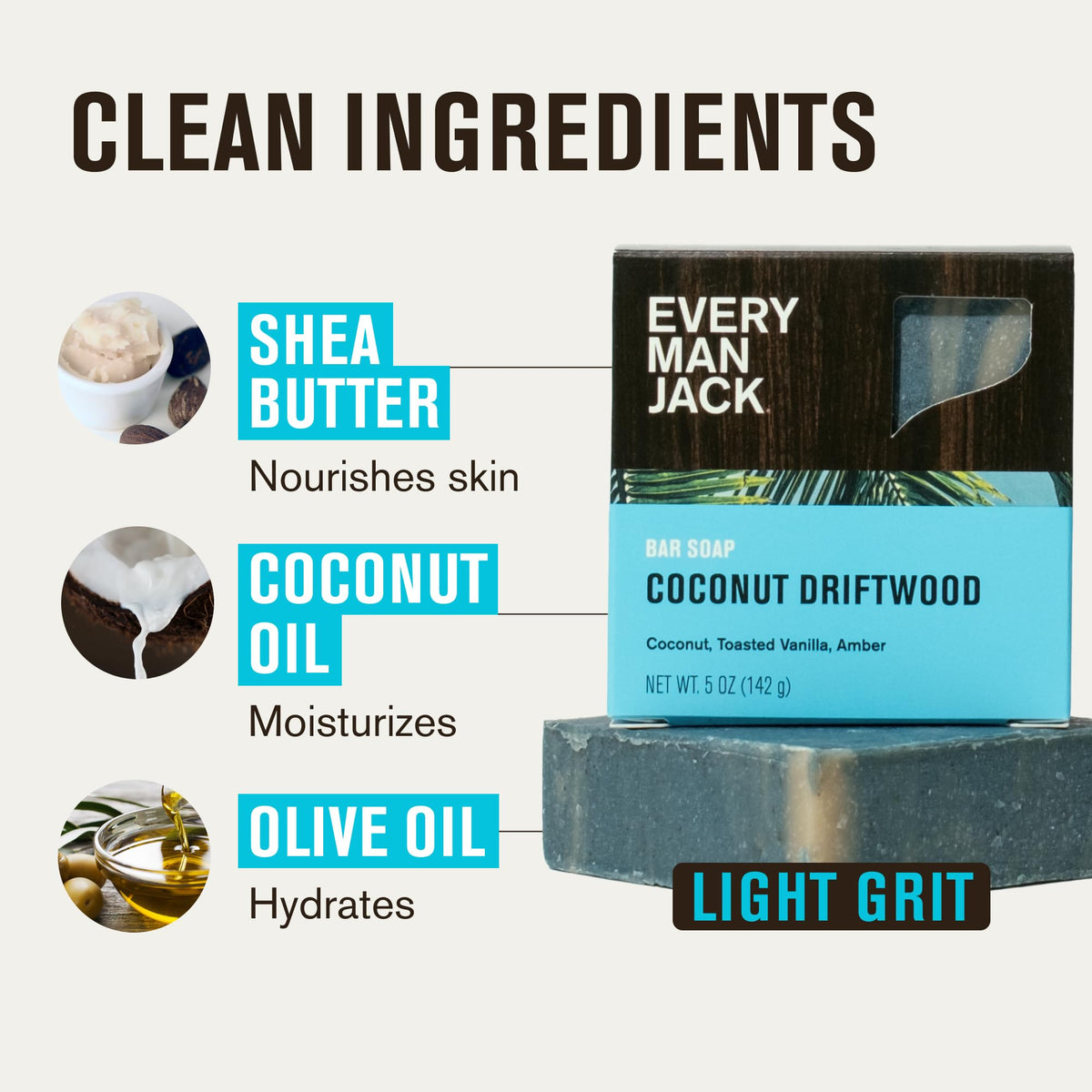 Every Man Jack three-pack bar soap offers convenient, durable daily cleansing.