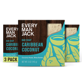 Every Man Jack tropical coconut scent bar for a refreshing shower experience.