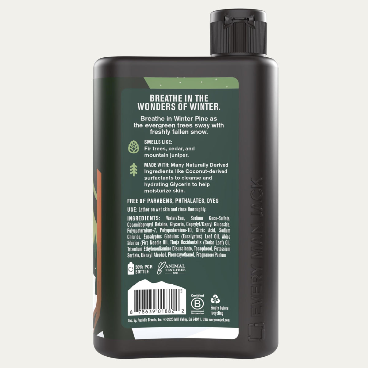 Every Man Jack Winter Pine pour-shot demonstrates moisturizing cleanse for colder months.
