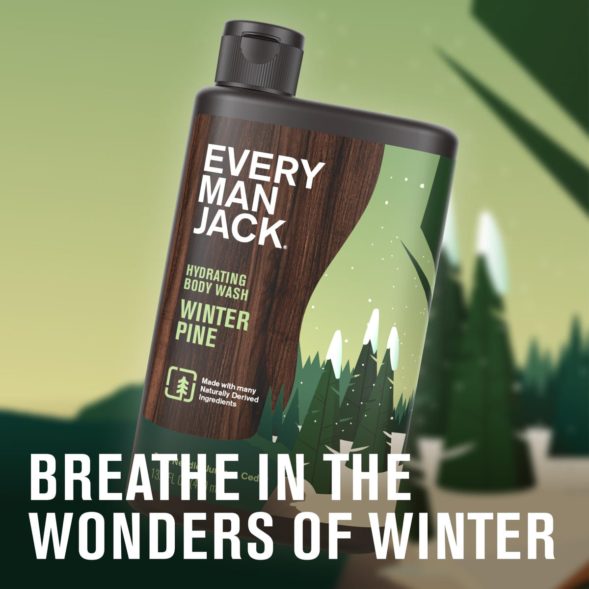 Every Man Jack Winter Pine pour action demonstrates quick lather for a refreshing shower.