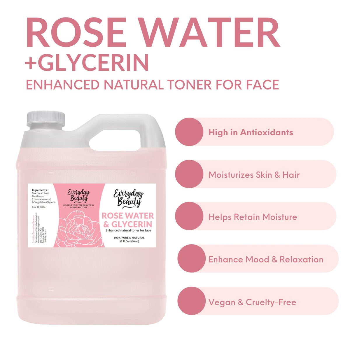 Everyday Beauty Rose Water Toner bulk packaging on shelf display.