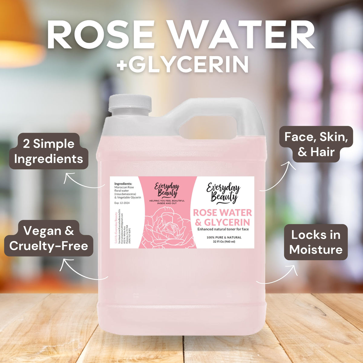 Everyday Beauty Rose Water Toner in a hair care routine for moisture.