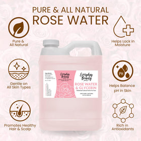 Everyday Beauty Rose Water Toner label detail emphasizing vegan, alcohol-free formula.