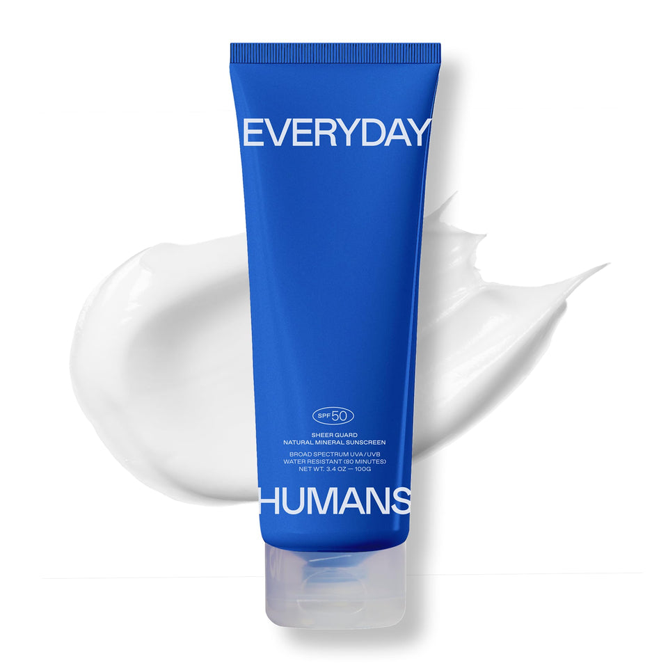 Everyday Humans Sheer Guard sunscreen bottle shows clean, reef-safe protection.