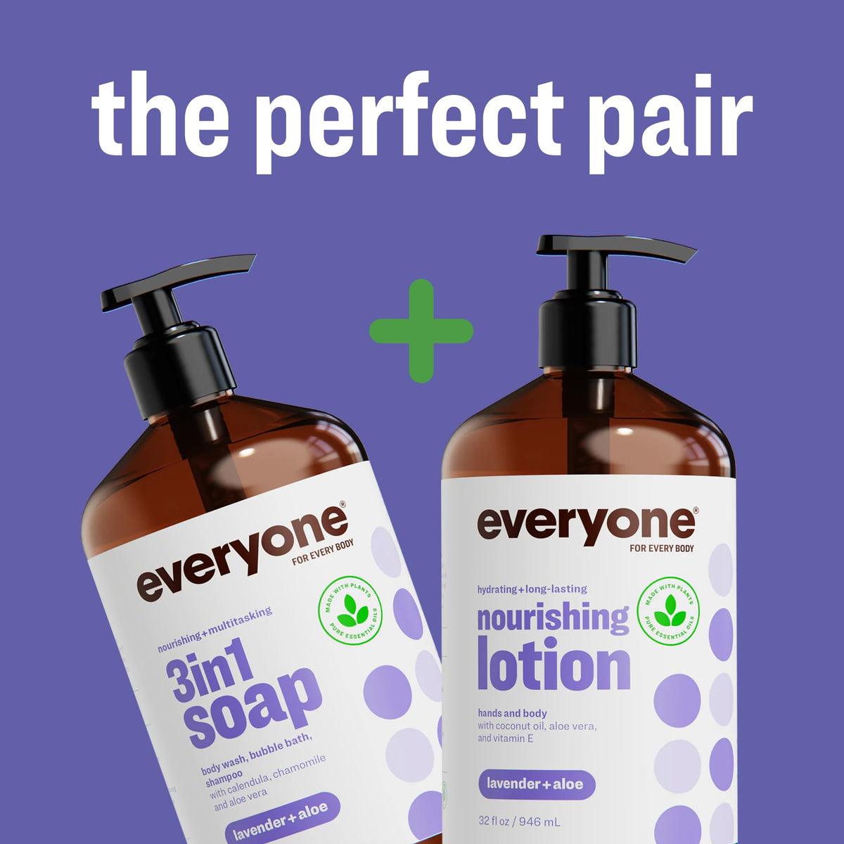 Eco-friendly packaging made from recycled bottles for Everyone 2in1 lotion.