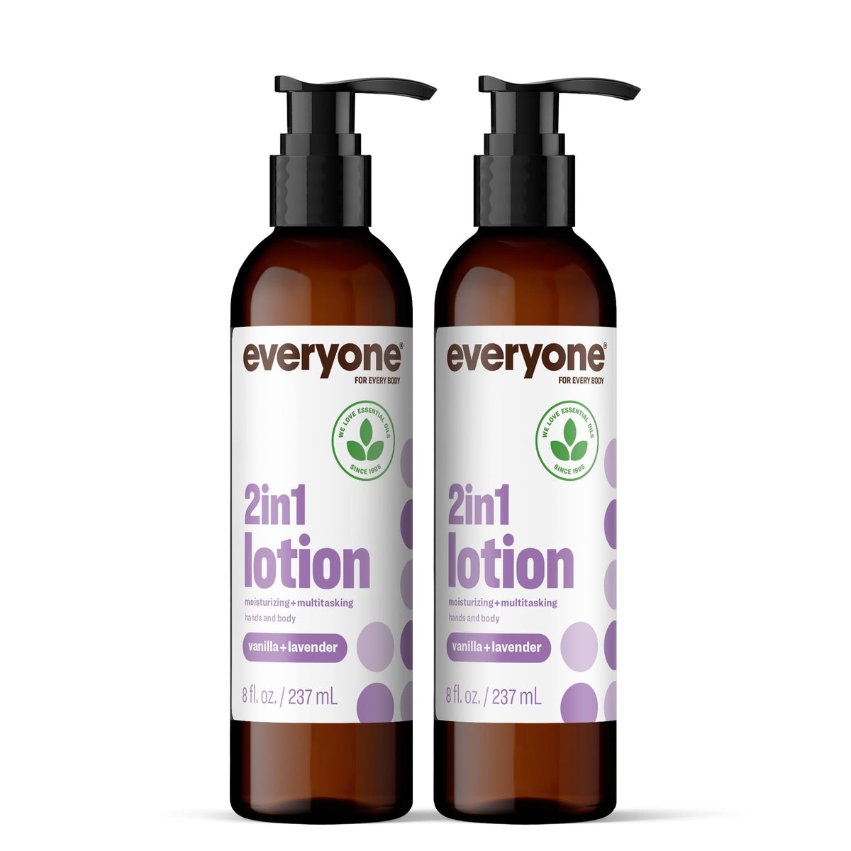 Everyone 2in1 lavender-vanilla lotion bottle for hands and body, quick hydration.