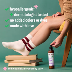 Everyone lavender-vanilla lotion texture on skin for dry hands.