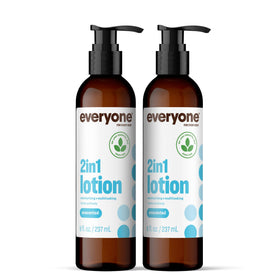 Everyone 2-in-1 unscented lotion bottle pour showing quick absorption