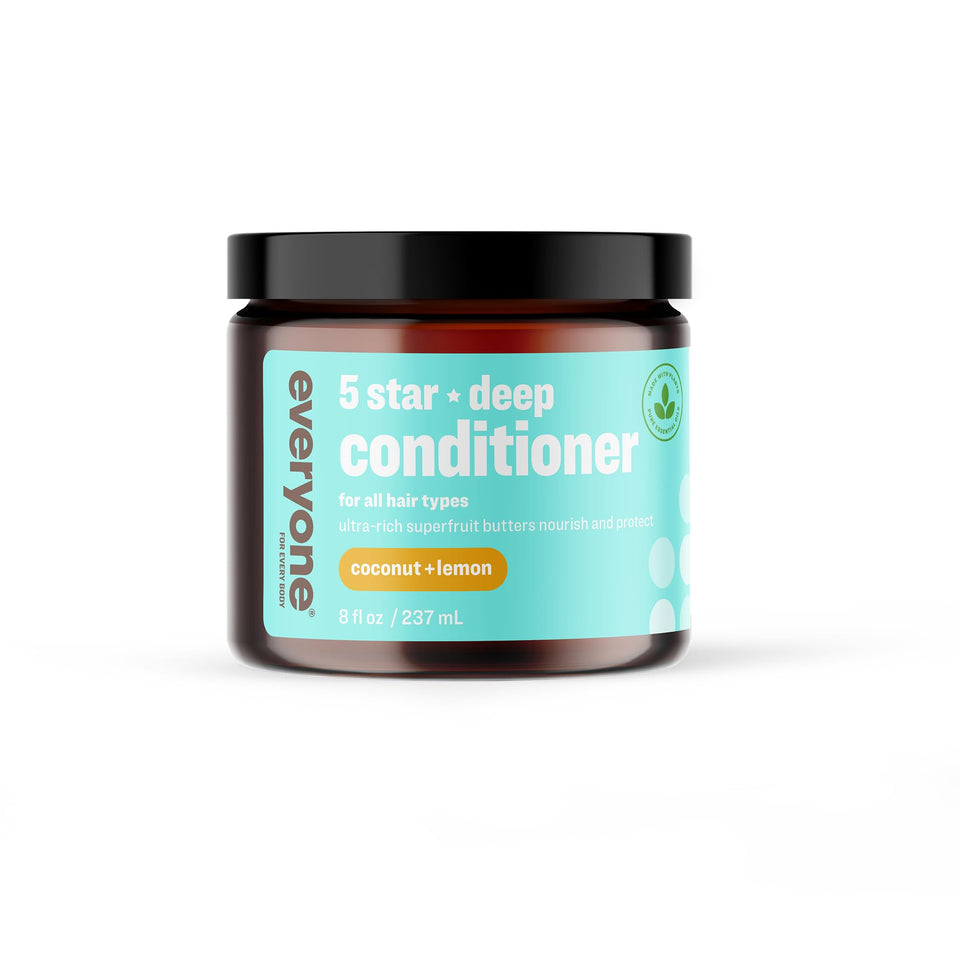 Everyone 5 Star Deep Conditioner coconut lemon bottle ready for use, offering deep hydration.