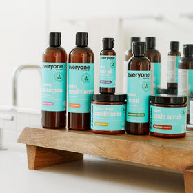 Scrub applied to scalp with massage for a cooling sensation