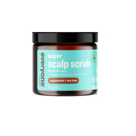 Everyone Super Scalp Scrub peppermint-tea-tree jar, refreshing scalp cleanse