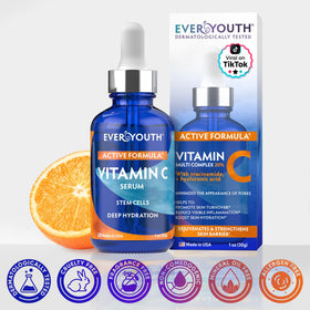 EVERYOUTH Vitamin C Serum hyaluronic acid closeup emphasizes deep hydration.