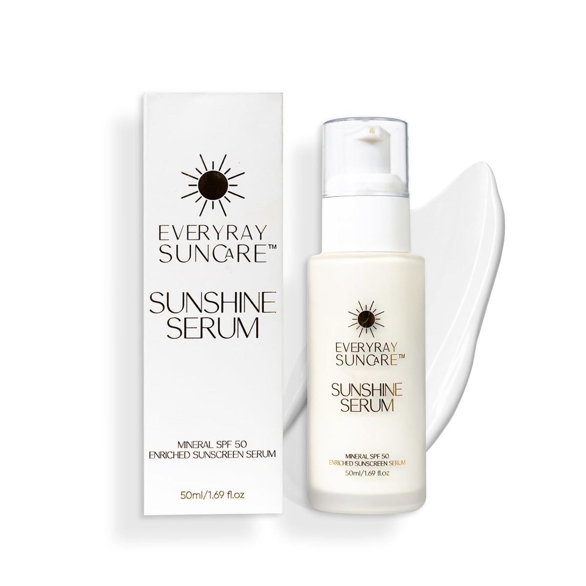 EveryRay Suncare Sunshine Serum bottle with SPF 50 for daily protection.