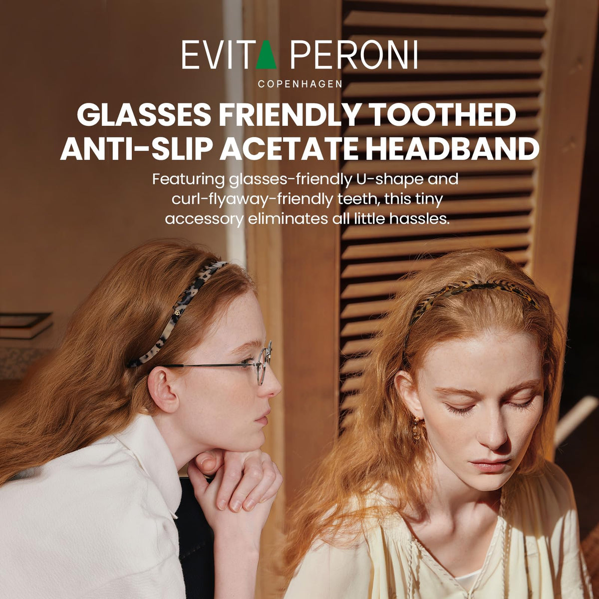 EVITA PERONI acetate resin headband with shine and elasticity.