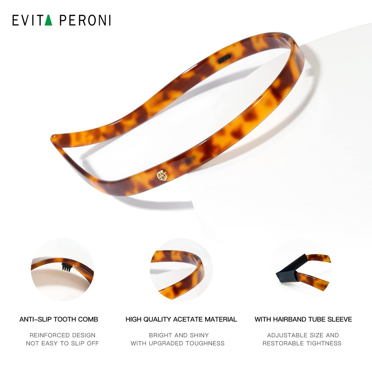 Gift-ready EVITA PERONI headband includes a premium box and velvet pouch.