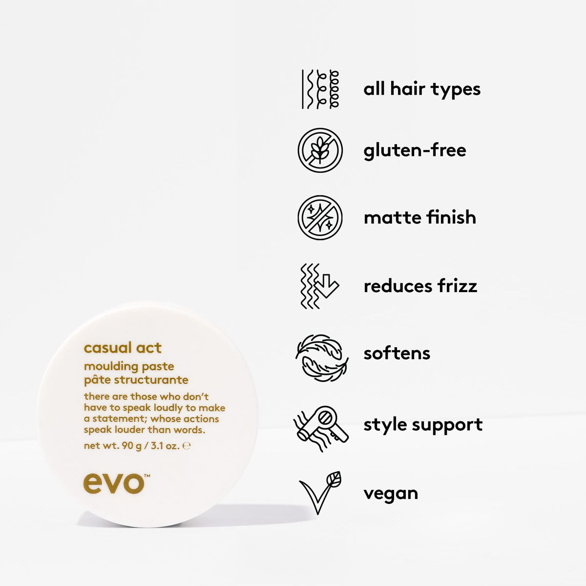 EVO Casual Act hands apply paste to shape and define the hairstyle.