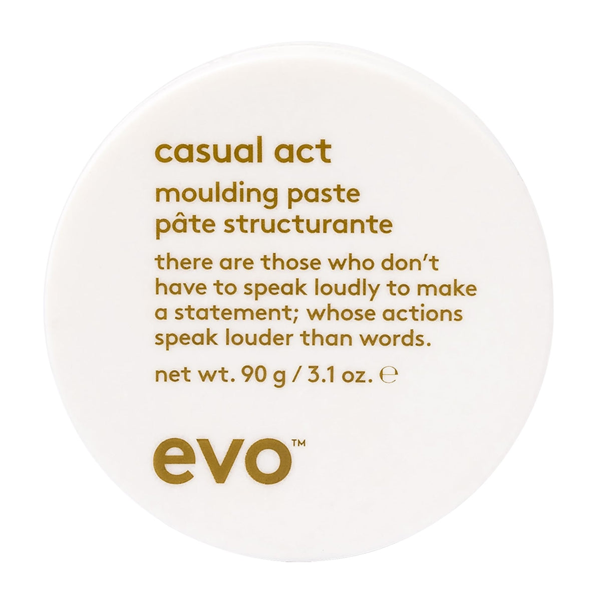 EVO Casual Act packaging shows the light hold paste for versatile daily styling.