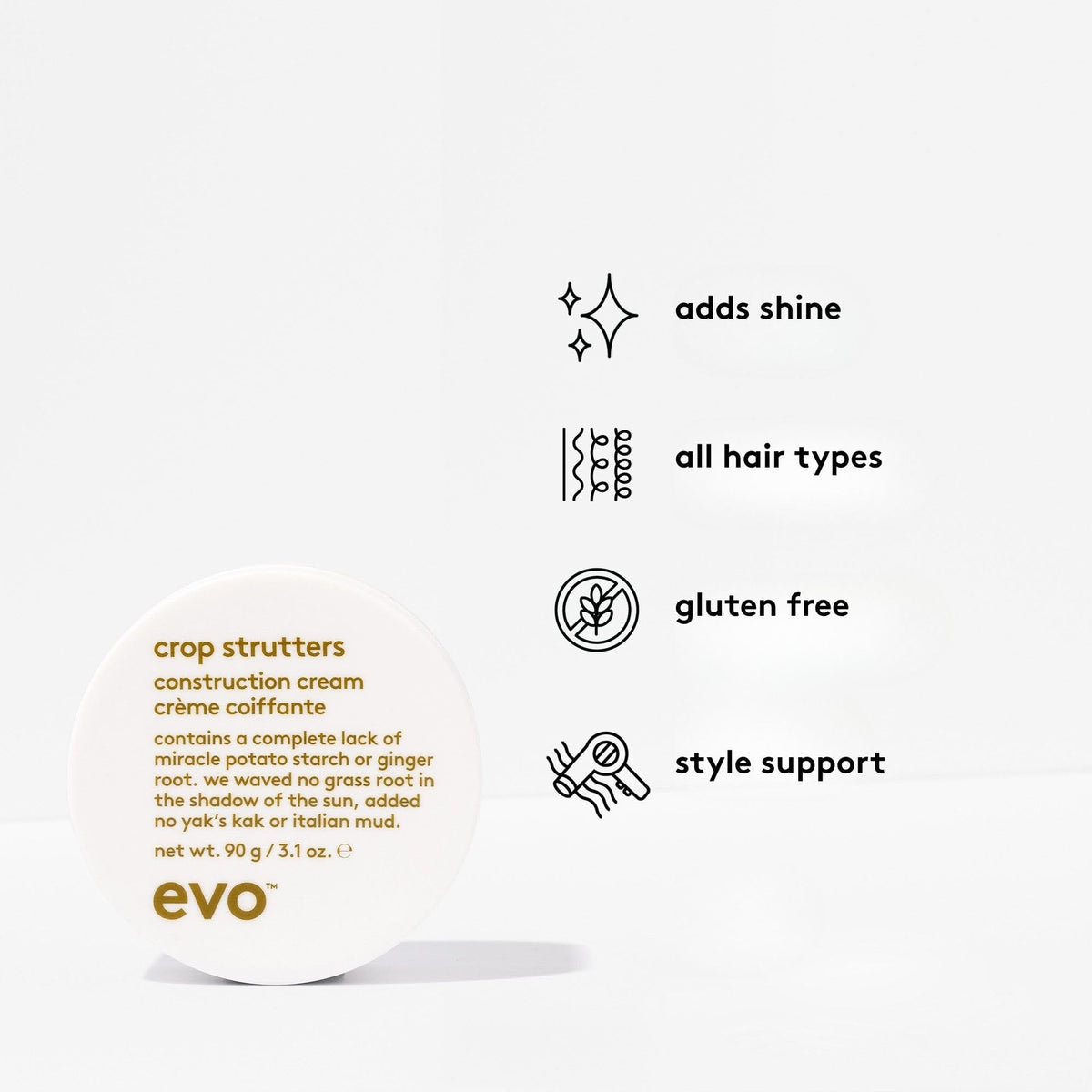 EVO Crop Strutters applying on hair shows easy distribution for defined styling