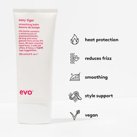 EVO Easy Tiger smoothing cream packaging on display highlighting versatile styling for thick hair