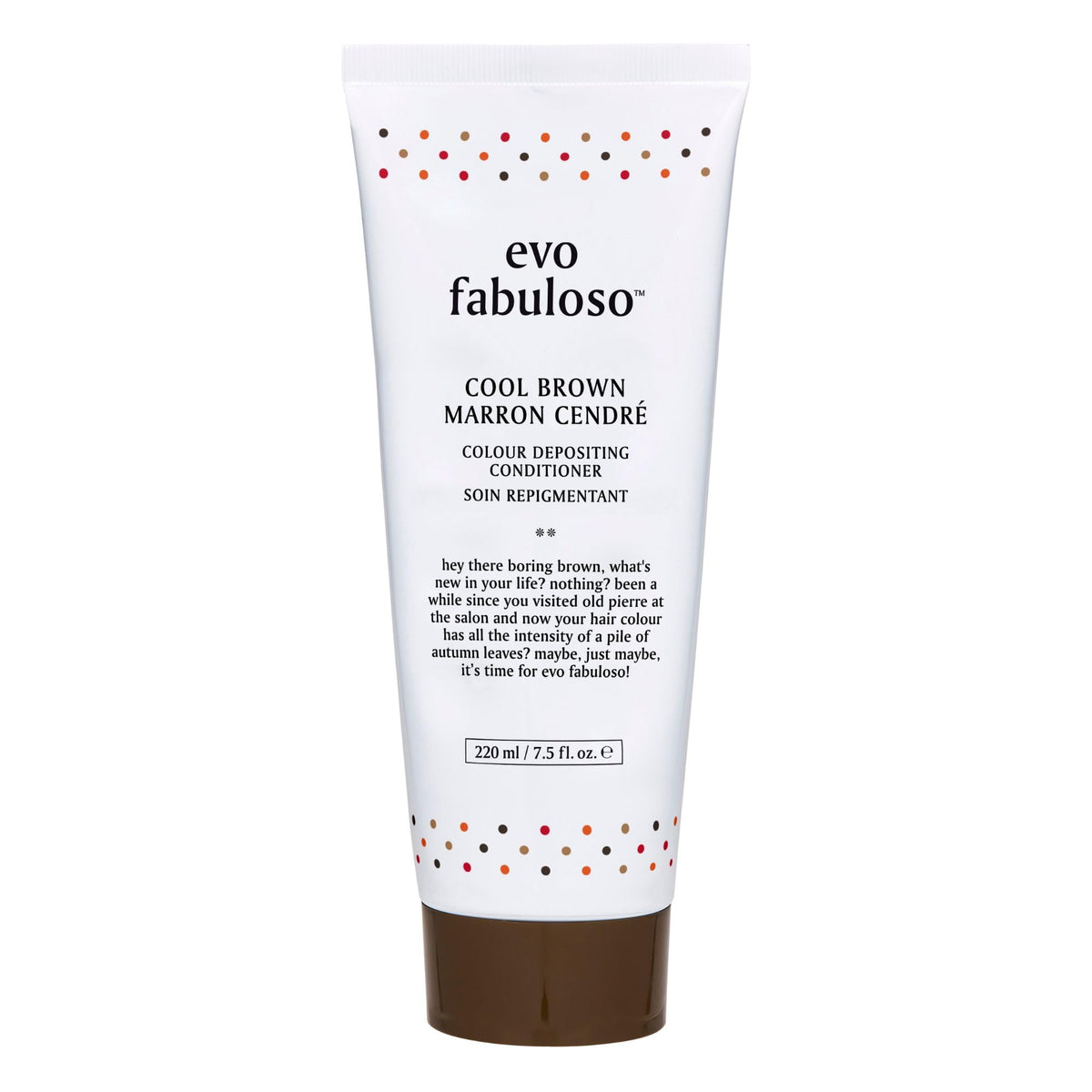 EVO Fabuloso Cool Brown bottle pouring color deposit and conditioning