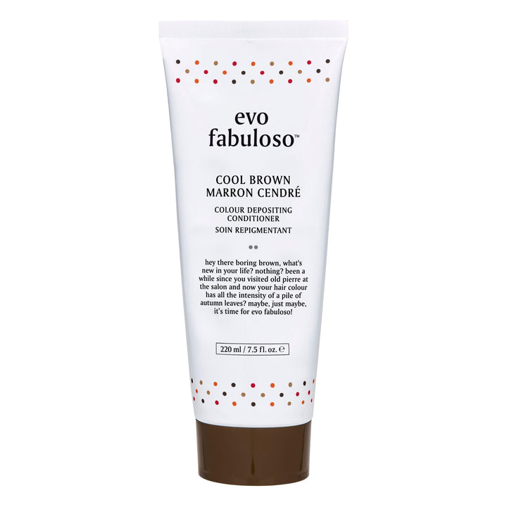 EVO Fabuloso Cool Brown bottle pouring color deposit and conditioning