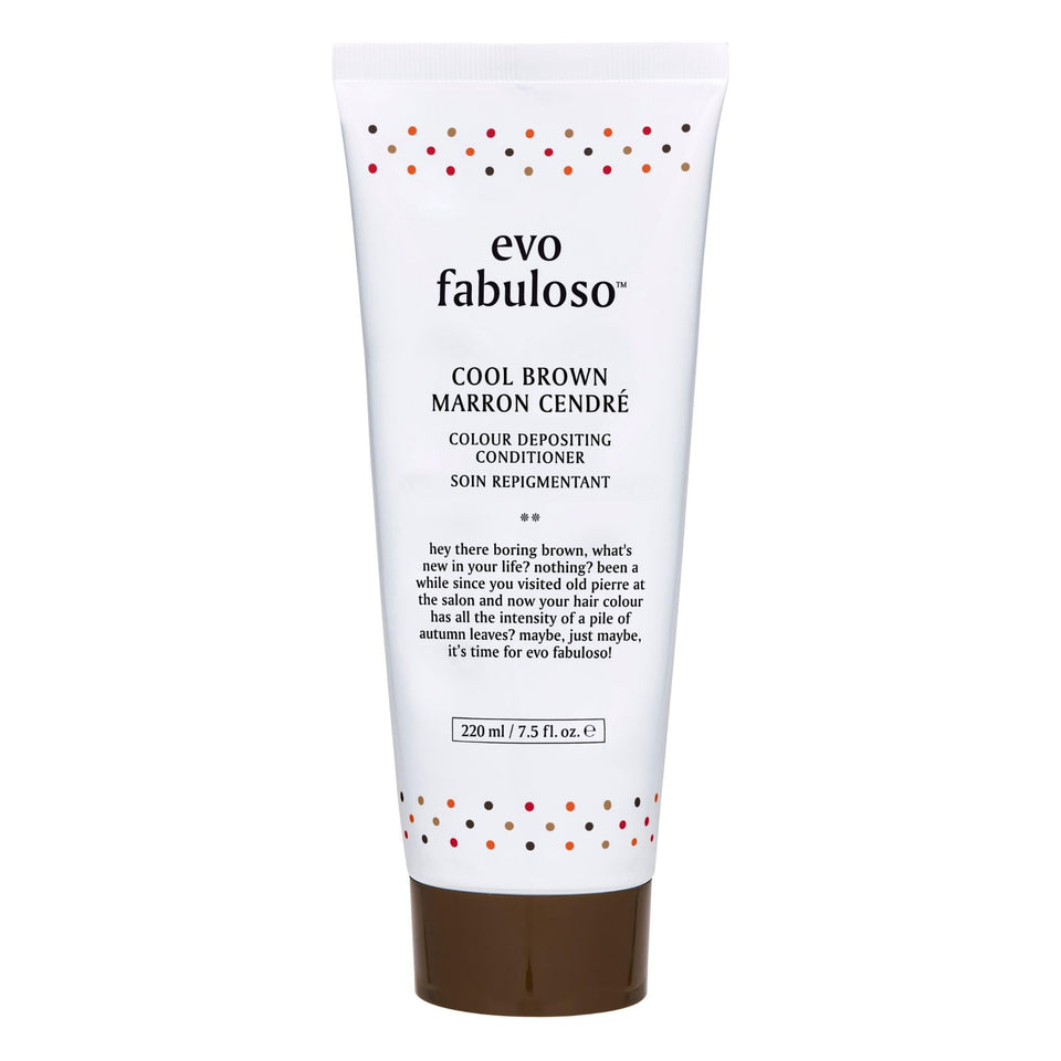 EVO Fabuloso Cool Brown bottle pouring color deposit and conditioning