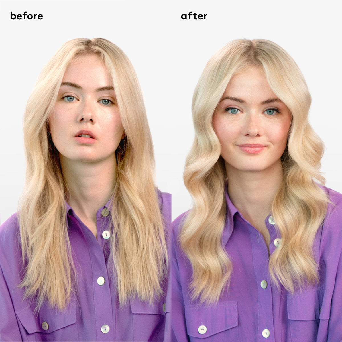 Close-up of shiny blonde strands after using EVO Fabuloso Platinum.