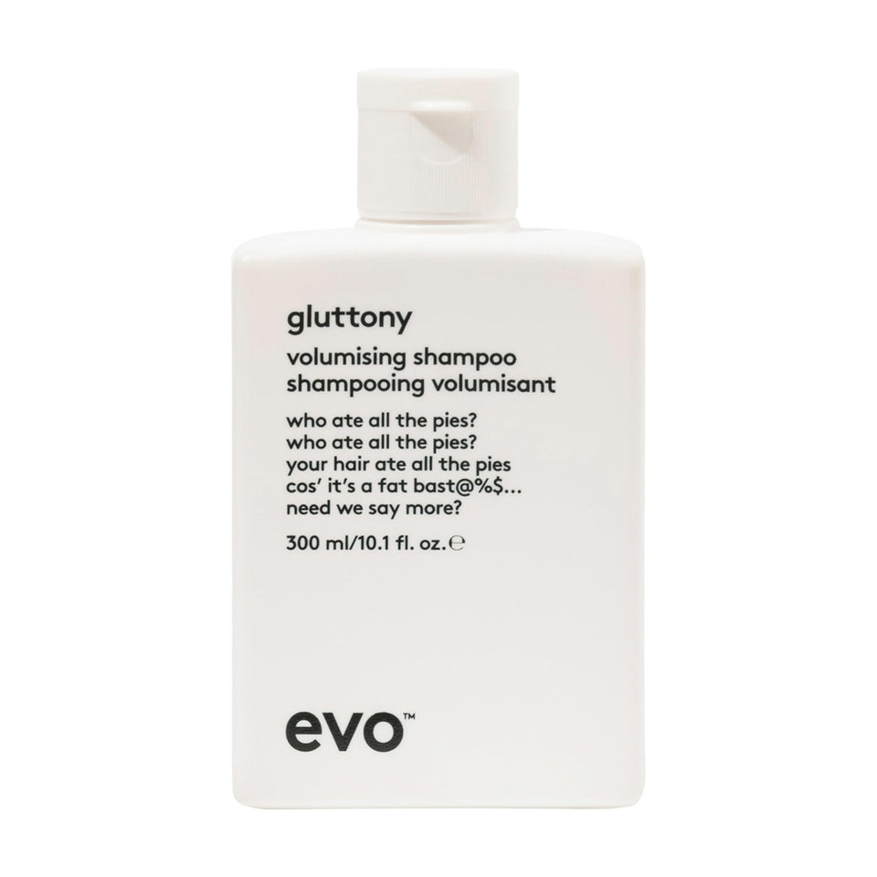 EVO Gluttony Volumizing Shampoo bottle adds lift for fine hair