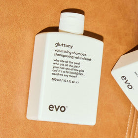 EVO Gluttony Volumizing Shampoo color protection closeup highlights color-friendly cleansing