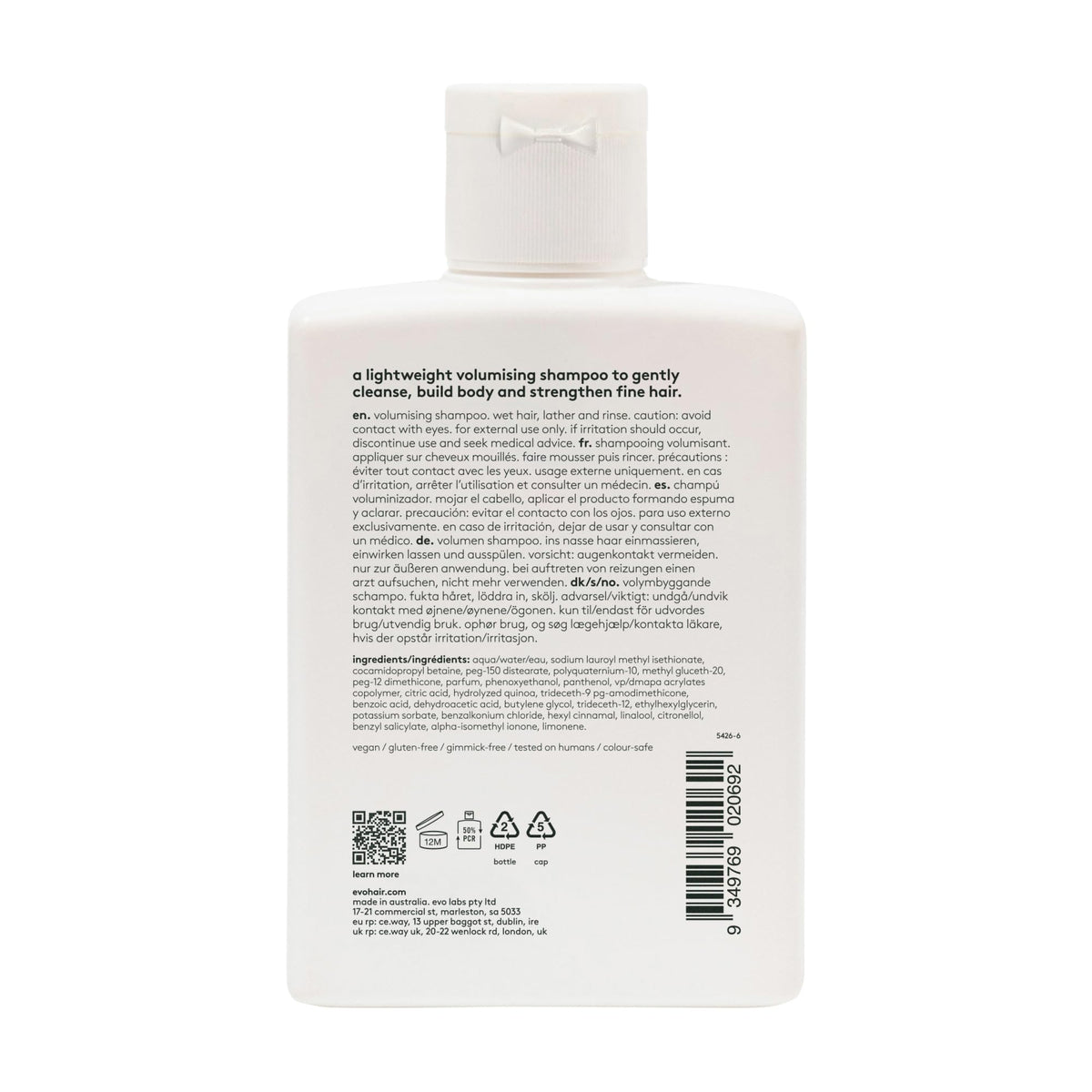 EVO Gluttony Volumizing Shampoo lather shows a gentle cleanse that protects color