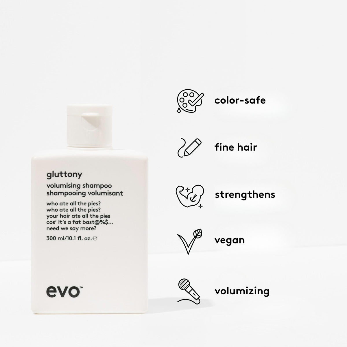 EVO Gluttony Volumizing Shampoo pump dispense enables easy, mess-free application