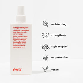 EVO Happy Campers packaging closeup, UV protection label and design details