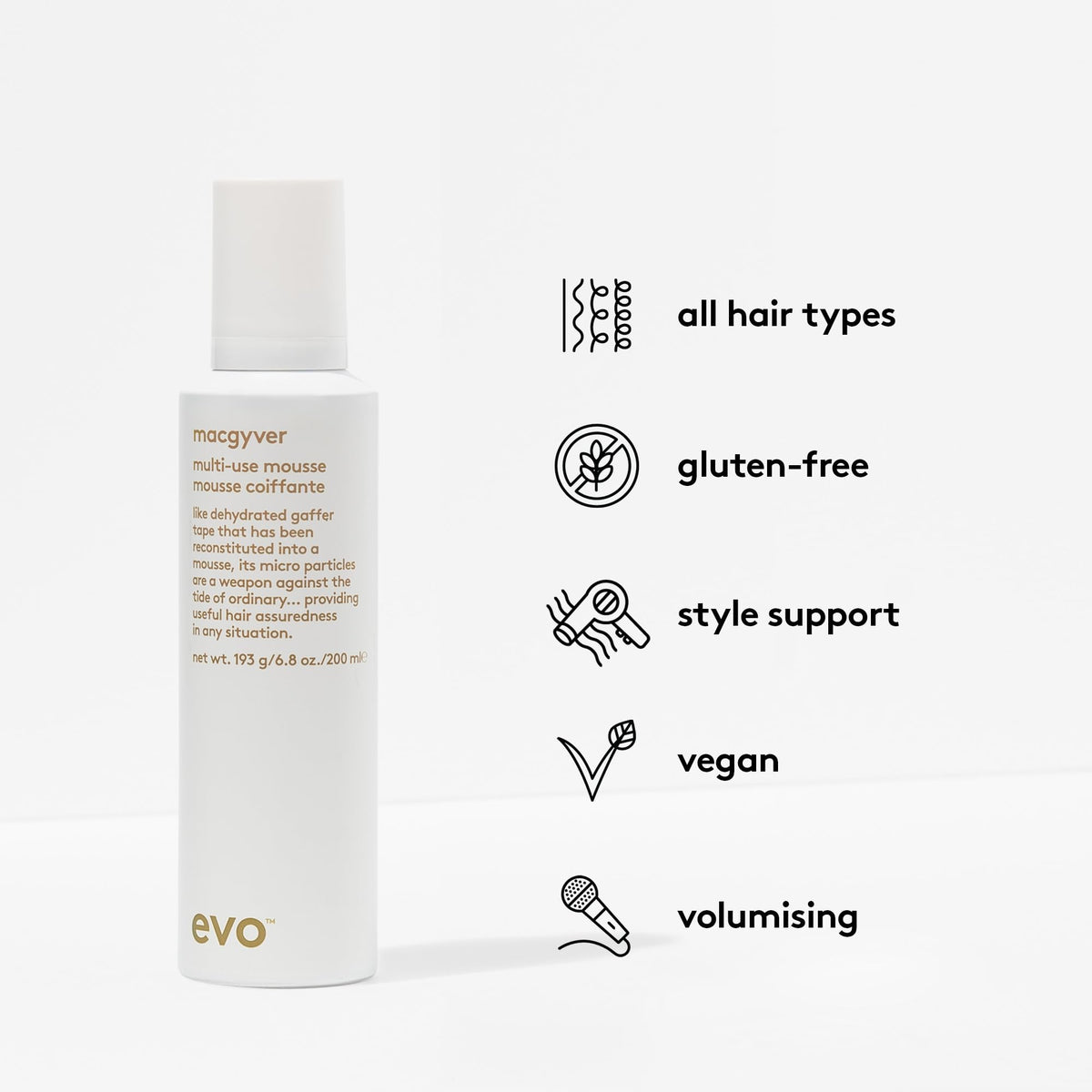 EVO Macgyver mousse styled-hair-texture creates defined separation and movement.